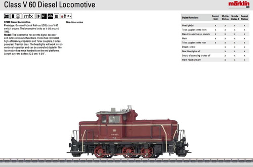 W441-37600  Class V 60 Switcher - 3-Rail w/Sound & Digital -- German Federal Rai