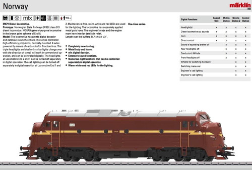 W441-39671  NOHAB Class Di3 Diesel - 3-Rail w/Sound & Digital -- Norwegian State Railways NSB (Era III, brown, yellow, silver)