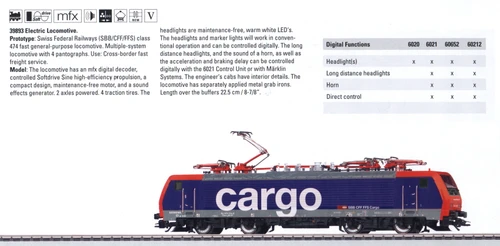 W441-39893  Digital Electric Class 474 Loco -- SBB/CFF/FFS Swiss Federal Railway