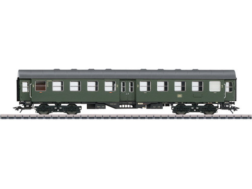W441-41323  Type B4yge 2nd Class Rebuild Car w/Minden-Deutz Trucks - 3-Rail - Ready to Run -- German Federal Railroad DB (Era III 1959, bottle green, gray)