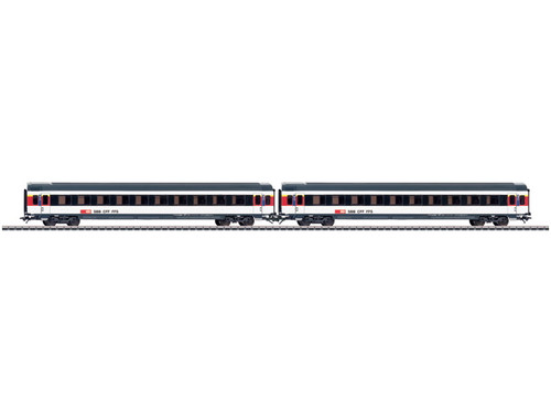 W441-42152  Type A Mark IV 1st Class Car 2-Pack - 3-Rail - Ready to Run -- Swiss Federal Railways SBB (Era VI 2015, white, black, red, InterCity)