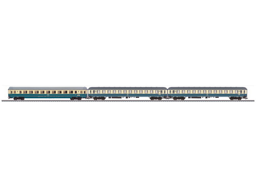 W441-43306  InterCity 690 Hohenstaufen Express 2nd Class 3-Car Set - 3-Rail - Ready to Run -- German Federal Railroad DB (Era IV 1983, Ocean Blue, ivory)