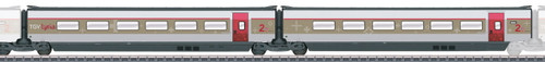 W441-43432  TGV Lyria R6/R7 Intermediate Passenger Car Add-On Set #2 - 3-Rail - Ready to R -- French State SNCF/Swiss Federal Railways SBB (Era VI 2013, white, gray, red)