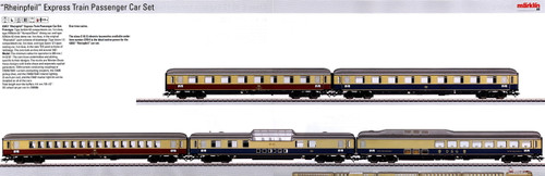 W441-43857  Rheinpfeil Express 5-Car Set - 3-Rail - Ready to Run -- German Federal Railroad DB (Era III Rheinpfeil, red, ivory & blue, ivory)