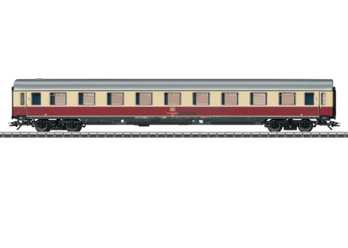 43864 Type Apumz 121 1st Class Coach - 3-Rail - Ready to Run -- German Federal Railroad DB (Era IV 1973, red, ivory, silver)