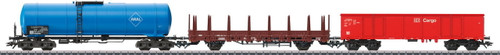 W441-46190  Modern Freight Service 3-Car Set - 3-Rail Ready to Run -- 1 Each: Eaos 106 Gondola, Kbs 443 Stake & 4-Axle Tank Car (Era VI)