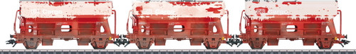 W441-46304  Type Tds Side Dump 3-Pack - 3-Rail Ready to Run -- German Railroad DB AG (Era V, Weathered, Boxcar Red)
