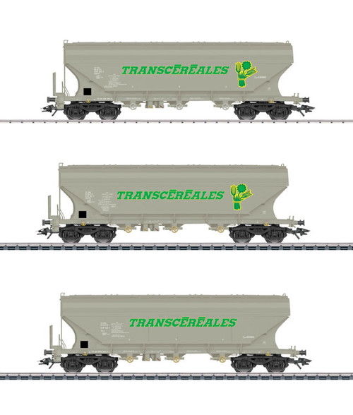 W441-46344  Type Uapps Covered Hopper - 3-Rail Ready to Run -- Belgian State Railways SNCB (Era VI, gray, green, Transcereales)