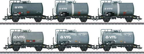 46436 Type Zs Tank Car 6-Pack - 3-Rail Ready to Run -- VTG (Era VI, Weathered, gray)