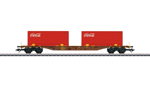 47434 Type Sgns 1 Flatcar with 20' Container Load - 3-Rail - Ready to Run -- AAE Cargo (Era VI 2016, Boxcar Red, Red Coca-Cola Containers)