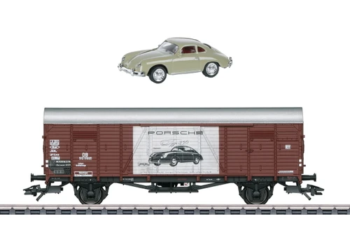 W441-48119  Type Glt 23 Dresden Wood Boxcar - 3-Rail - Ready to Run -- 2019 Marklin Museum Car - Porsche (Era III 1959, Boxcar red, Porsche Graphic