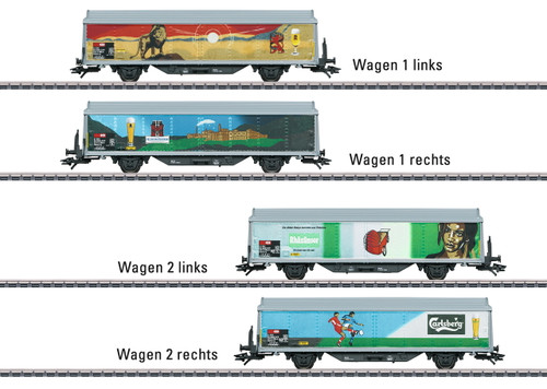 48342 Type Hbils-vy Sliding-Wall Boxcar 2-Pack - 3-Rail - Ready to Run -- Feldschlosschen Brewery (Era V 2005, 2 Different Schemes)