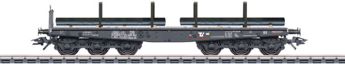W441-48688  Type SSym 46 Heavy-Duty Flatcar w/Steel Billet Load - 3-Rail Ready to Run -- German Federal Railroad DB (Era III, gray)