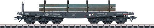 W441-48689  Type SSym 46 Heavy-Duty Flatcar w/Steel Slab Load - 3-Rail Ready to Run -- German Federal Railroad DB (Era III, gray)