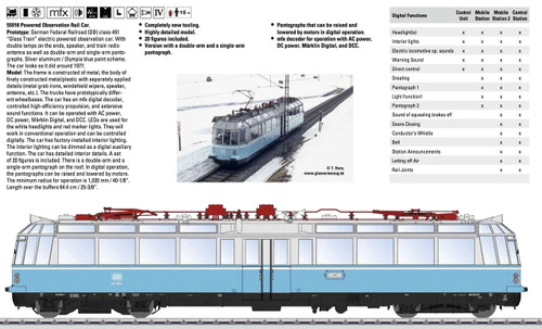 55918 Class 491 Glass Train Observation Electric Railcar w/Sound & Digital -- German Federal Railroad DB (Era IV, blue, white)