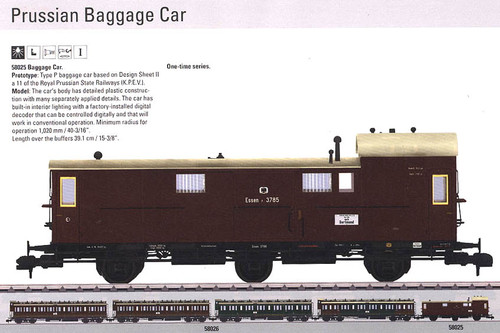W441-58025  Type P Baggage Car w/Interior Light - Ready to Run -- Royal Prussian State Railways K.P.E.V. (Era I, brown)