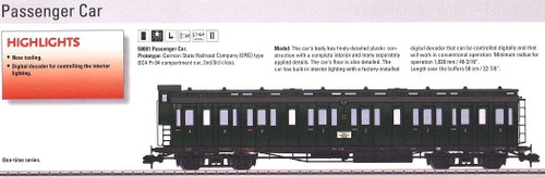 W441-58081  Type BC4 Pr 04 2nd/3rd Class Compartment Car w/Interior Light - Ready to Run -- German State Railroad Company DRG (Era II, green)