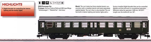 W441-58164  Type B4yge 2nd Class w/Digital Light - Ready to Run -- German Federal Railroad DB #2 Umbauwagen/Rebuild (Era III, green)
