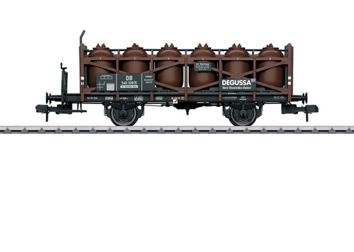 58724 Acid Transport Flatcar with Containers - Ready to Run -- Degussa 546 328 P (Era III 1959, black, Boxcar Red)