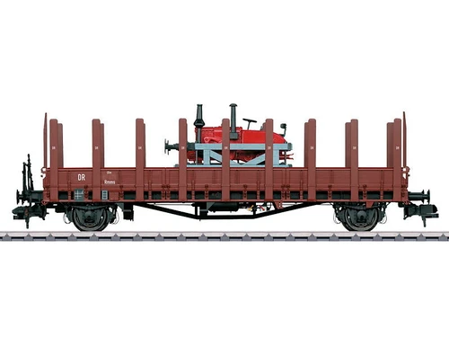 58819 Rmm Ulm Low-Side Gondola w/Stakes & Lanz Speeder Load - Ready to Run -- German State Railroad DR (Era II, Boxcar Red)