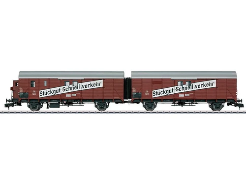 58821 Leig Unit Type Gllh III 2-Unit LCL Boxcar - Ready to Run -- German Federal Railroad DB #1 (Era III, Boxcar Red, white, silver, LCL Sloga