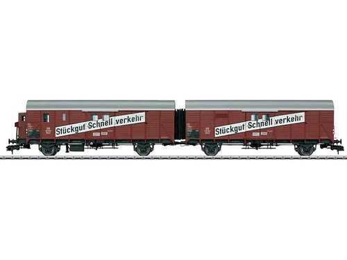 58822 Leig Unit Type Gllh III 2-Unit LCL Boxcar - Ready to Run -- German Federal Railroad DB #2 (Era III, Boxcar Red, white, silver, LCL Sloga