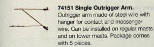 74151 Marklin HO Catenary -- Single Outrigger Arm  Pkg(5)