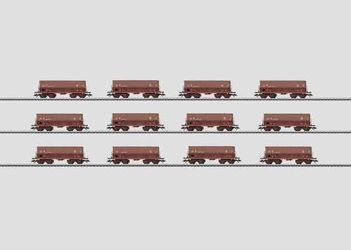 W441-768  Era IV-V Type Fals Mineraliers Ore Car 12-Pack/Display - 3-Rail - Ready to Run -- Belgian State Railways SNCB/NMBS, 12 Different Roadnumbers (brown)