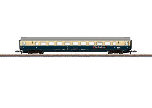 87591 Type Bpmz 291.2 2nd Class Coach - 3-Rail - Ready to Run -- German Federal Railroad DB (Era IV 1988, ocean blue, ivory, Kinderland Car)