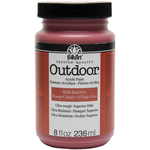 FAO8-6245 FolkArt Outdoor Paint 8oz-Red Hot