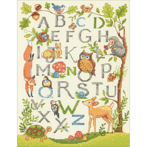 70-35343 Wooded Alphabet Counted Cross Stitch Kit-9"X12" 14 Count