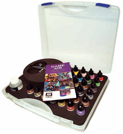 Basic Game Air Paint Set in Plastic Storage Case (28 Colors, Thinner, Cleaner &