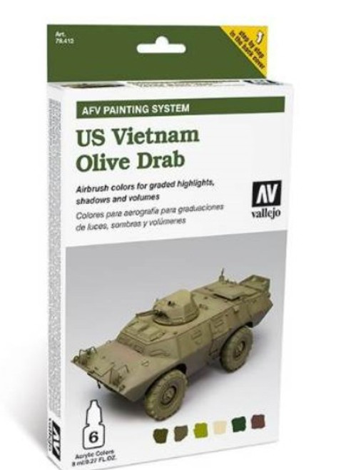 8ml Bottle US Vietnam Olive Drab AFV Paint Set (6 Colors)