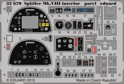 1/32 Aircraft- Spitfire Mk VIII Interior for TAM (Painted Self Adhesive)