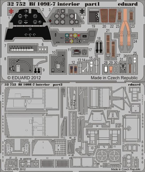 1/32 Aircraft- Bf109E7 Interior for TSM (Painted Self Adhesive)