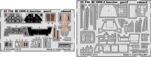 1/32 Aircraft- Bf109E3 Interior for DML (Painted Self Adhesive)