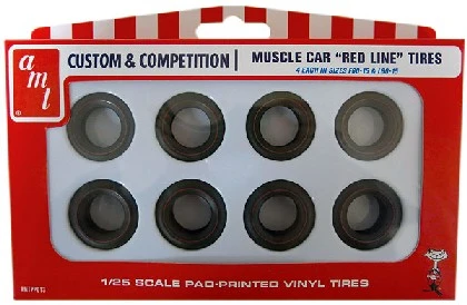 AMT-PP13  1/25 Muscle Car Red Line Tire Pack (4ea of 2 Diff)