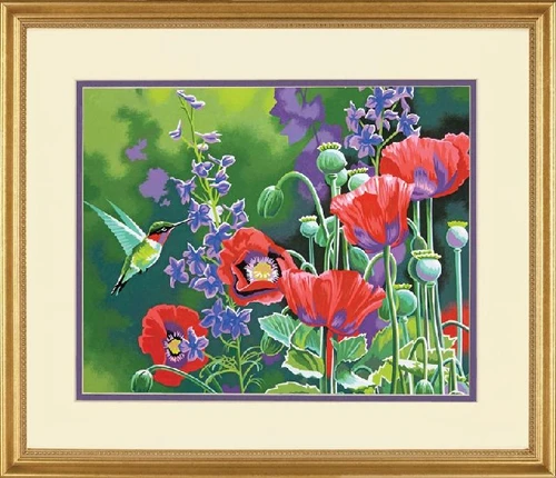 Hummingbird & Poppies Paint by Number (14"x11")