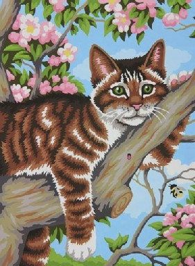 Lazy Cat Laying in Tree Paint by Number (9"x12")