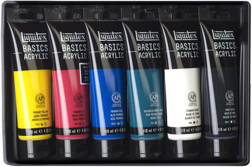 101076 Liquitex BASICS Acrylic Paint 118ml 6/Pkg-Assorted Colors