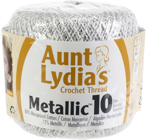 154M-0001S Aunt Lydia's Metallic Crochet Thread Size 10-White & Silver
