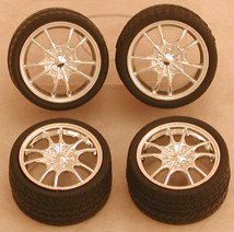 PGH-1281  1/24-1/25 Chrome M5's Rims w/Tires for Import Cars (4)
