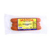 Manda Smoked Beef Sausage 1lb, packaged smoked beef sausages in clear plastic wrapping with a yellow and purple label.