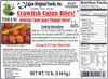 Cajun Original Crawfish Bites 12lb, image showing a package label with cooked crawfish bites, with a photo of the bites on a plate and nutritional information on the label.