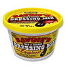 Savoie's Eggplant Dressing Mix 16oz, yellow and white plastic container with red, black, and yellow label featuring the product name and a graphic of eggplant.