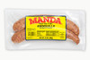 Manda Fine Meats Manda Andouille Links 12oz, packaged raw sausage links in vacuum-sealed plastic packaging with a yellow label.