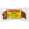 Manda Fine Meats Manda Andouille Links 12oz, packaged spicy sausage links for gumbo in clear plastic packaging with bright yellow label.