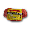 Savoies Pickled Pork 16oz, packaged sliced pickled pork in a plastic tray with a yellow and red label.
