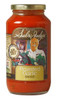 Sal & Judy's Roasted Garlic Pasta Sauce 25oz, glass jar of seasoned roasted garlic pasta sauce with a gold lid and colorful label featuring a smiling man and vibrant images of garlic and vegetables.