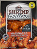 Shrimp Grillers Spicy Buffalo 9.5oz, marinated spicy buffalo shrimp product packaging with grilled shrimp image and flames, oven-ready and grill-ready, from Legacy Foods.